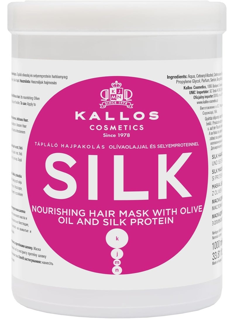 Kallos KJMN Silk Nourishing Hair Mask for Dry, Fragile and Dull Hair, Enhances Texture and Shine, Boosts Elasticity with Olive Oil and Silk Protein - 1L - Image 1